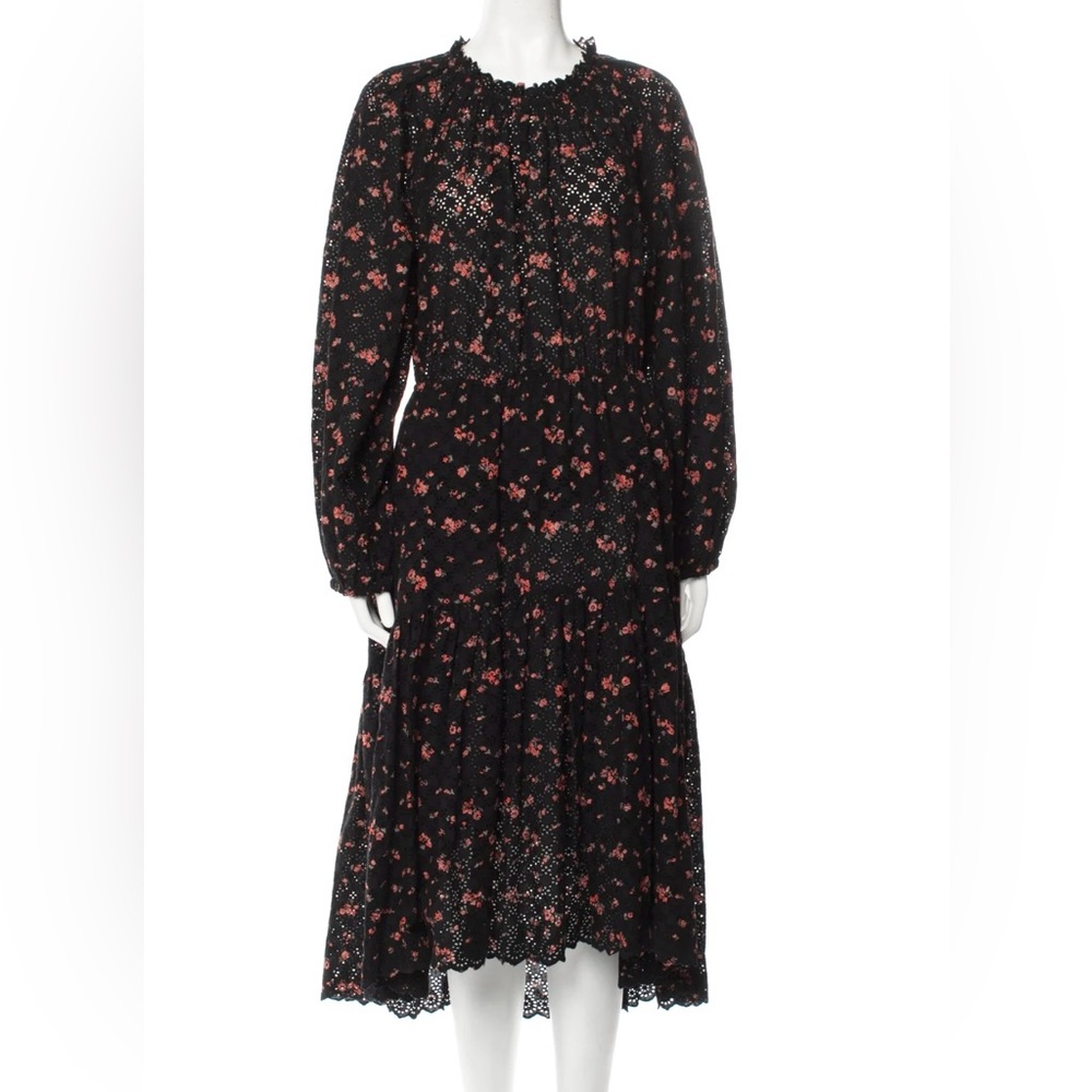 Ulla Johnson black floral eyelet ruffle midi dress